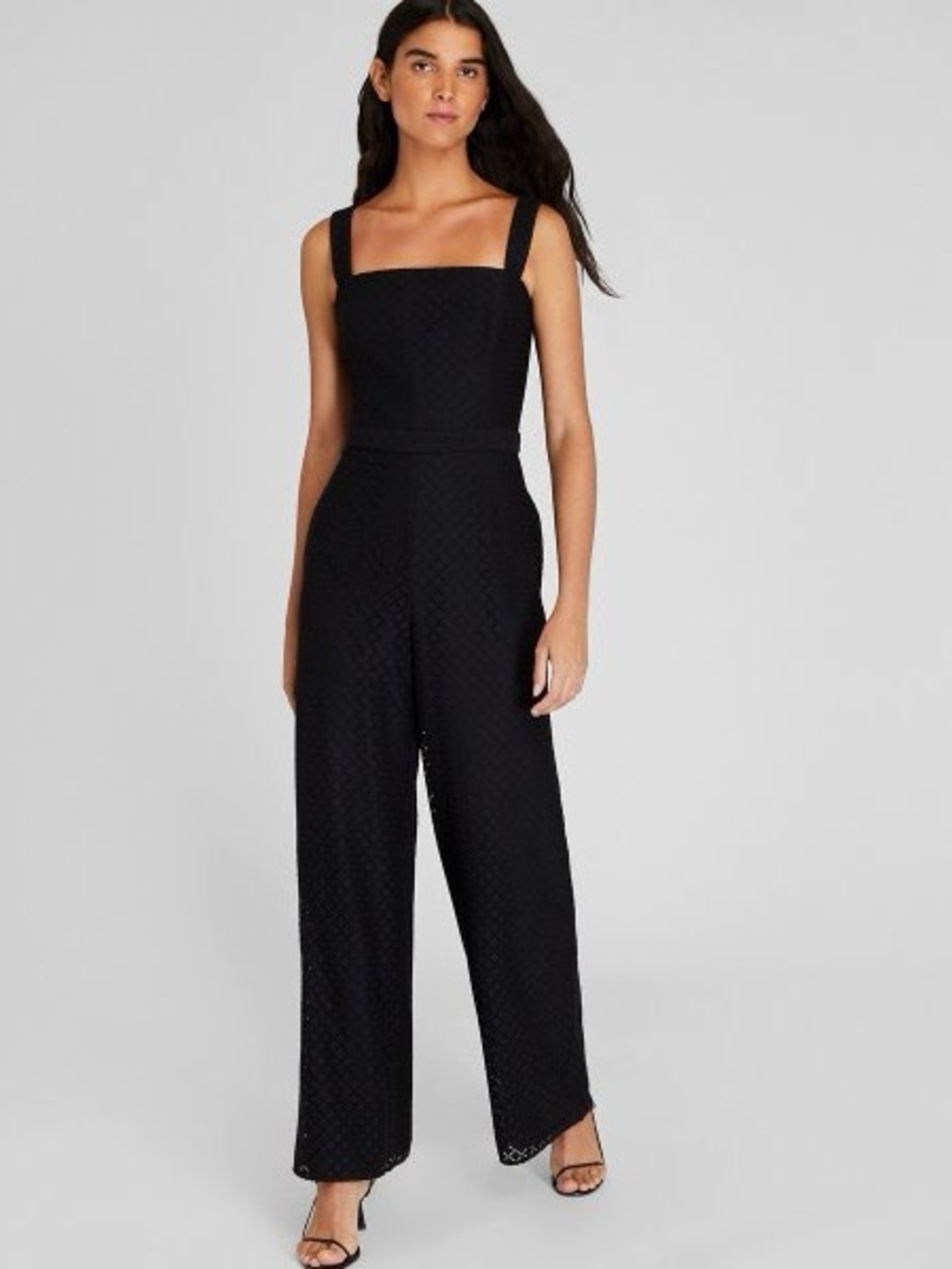 Club Monaco Geo Lace Black Wide-Leg Square-Neck Jumpsuit Size 6
